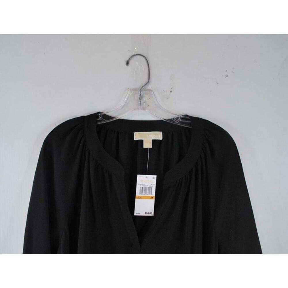 NWT Michael Kors Women's 3X Black V Neck Tie Sleeve Tunic Top List $84 - Picture 5 of 10